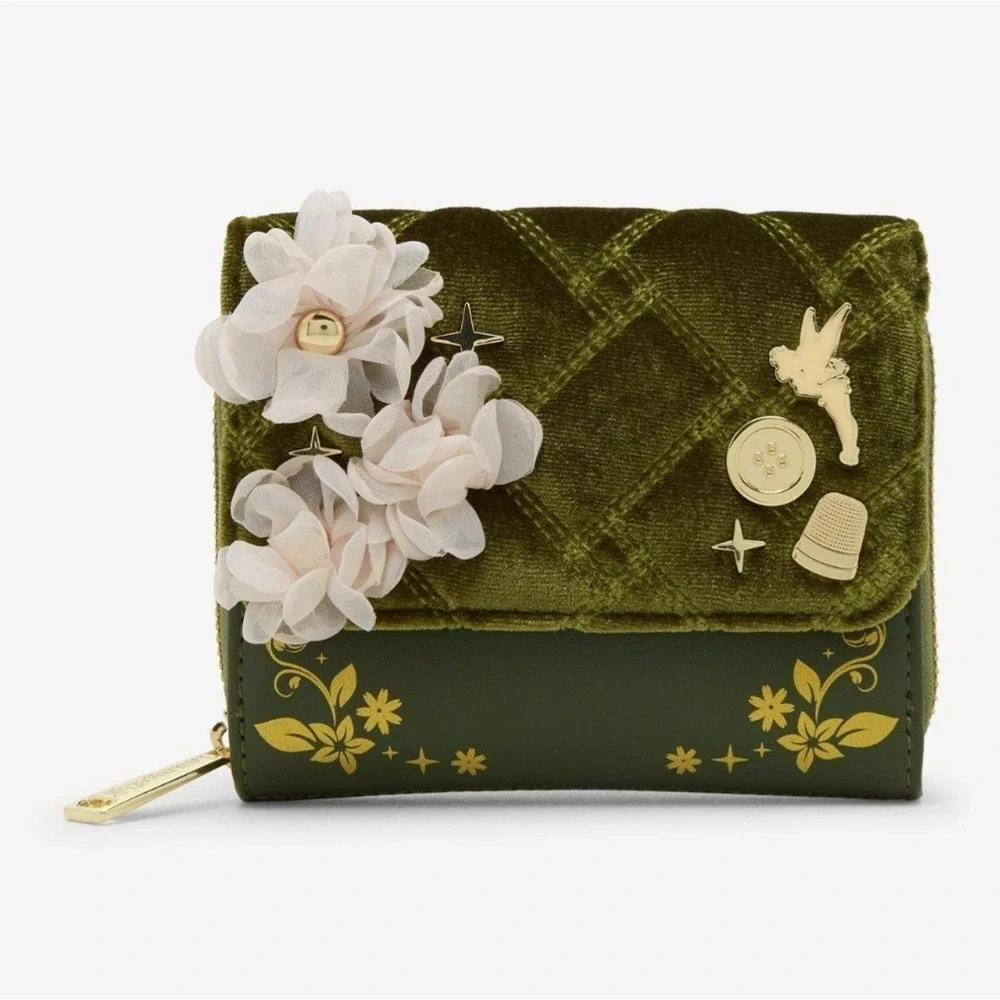 NWT Loungefly Disney Peter Pan‎ Tinker Bell Velvet Quilted Tulle Florals Wallet